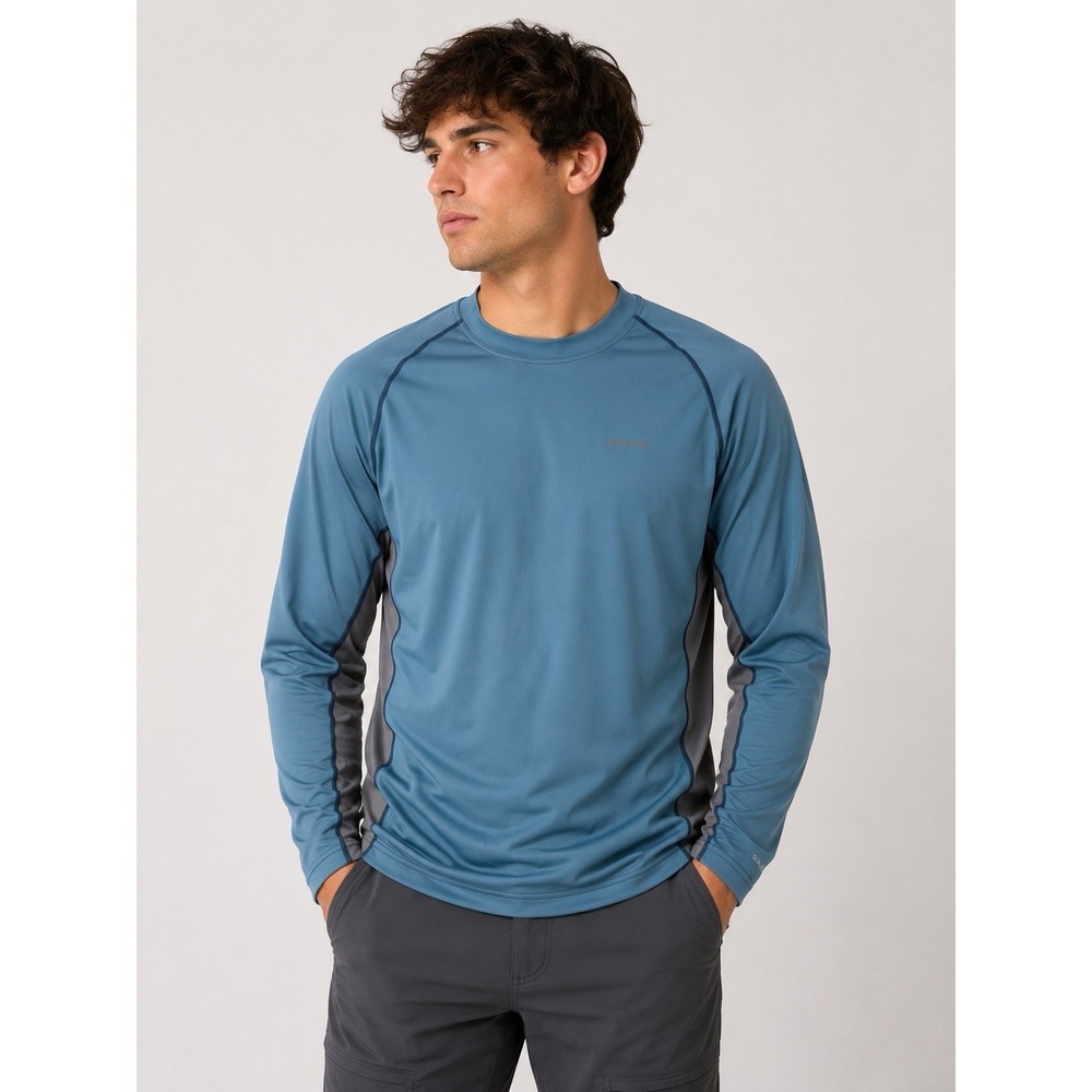 Simms SolarFlex UPF Fishing Shirt Blue Gray Long Sleeve Performance Large